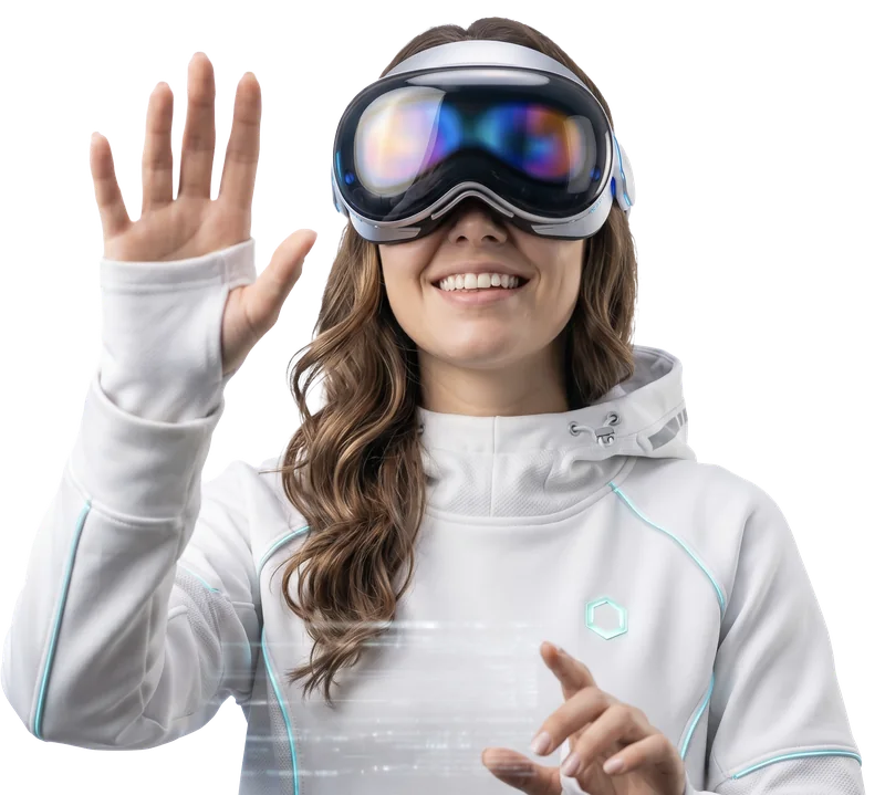 Persona con visor de realidad virtual interactuando con una interfaz